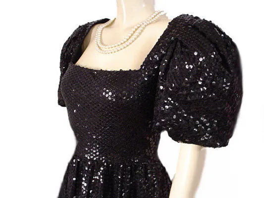 *  VINTAGE DONALD BROOKS SPARKLING ALL SEQUIN BABY DOLL SLEEVE EVENING GOWN