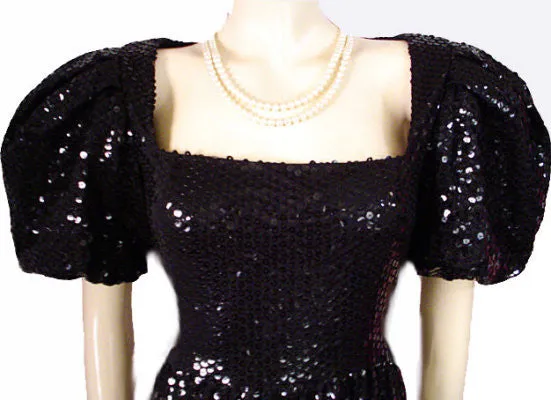 *  VINTAGE DONALD BROOKS SPARKLING ALL SEQUIN BABY DOLL SLEEVE EVENING GOWN