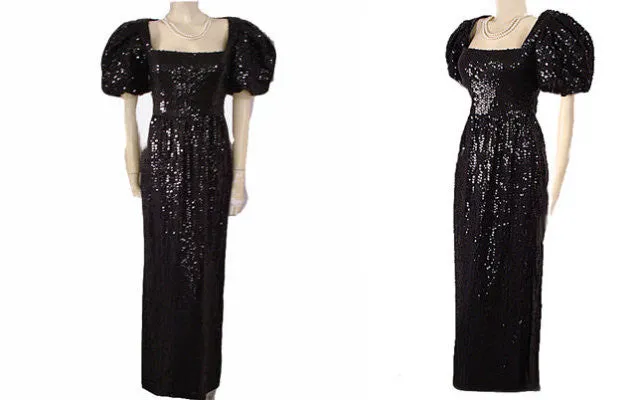 *  VINTAGE DONALD BROOKS SPARKLING ALL SEQUIN BABY DOLL SLEEVE EVENING GOWN