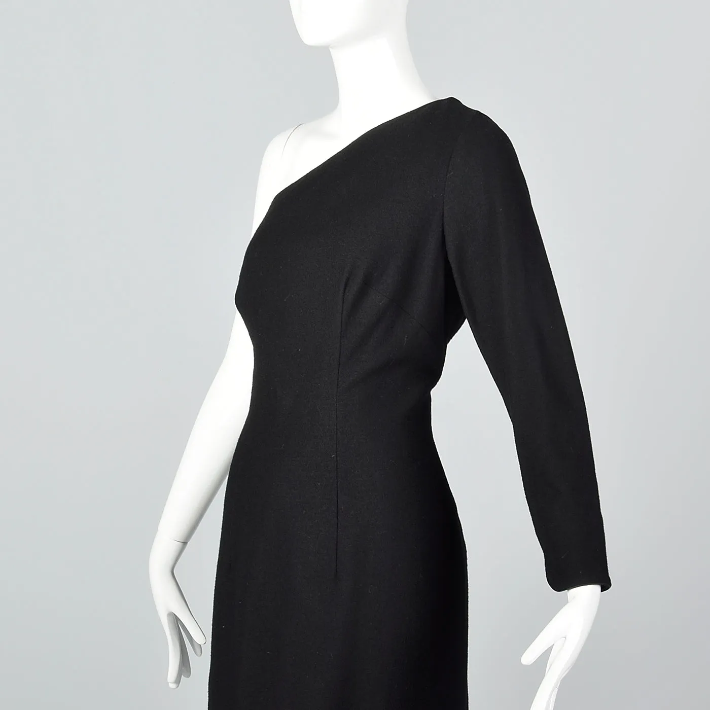 1970s Asymmetric Black Wool Dress with Matching Jacket