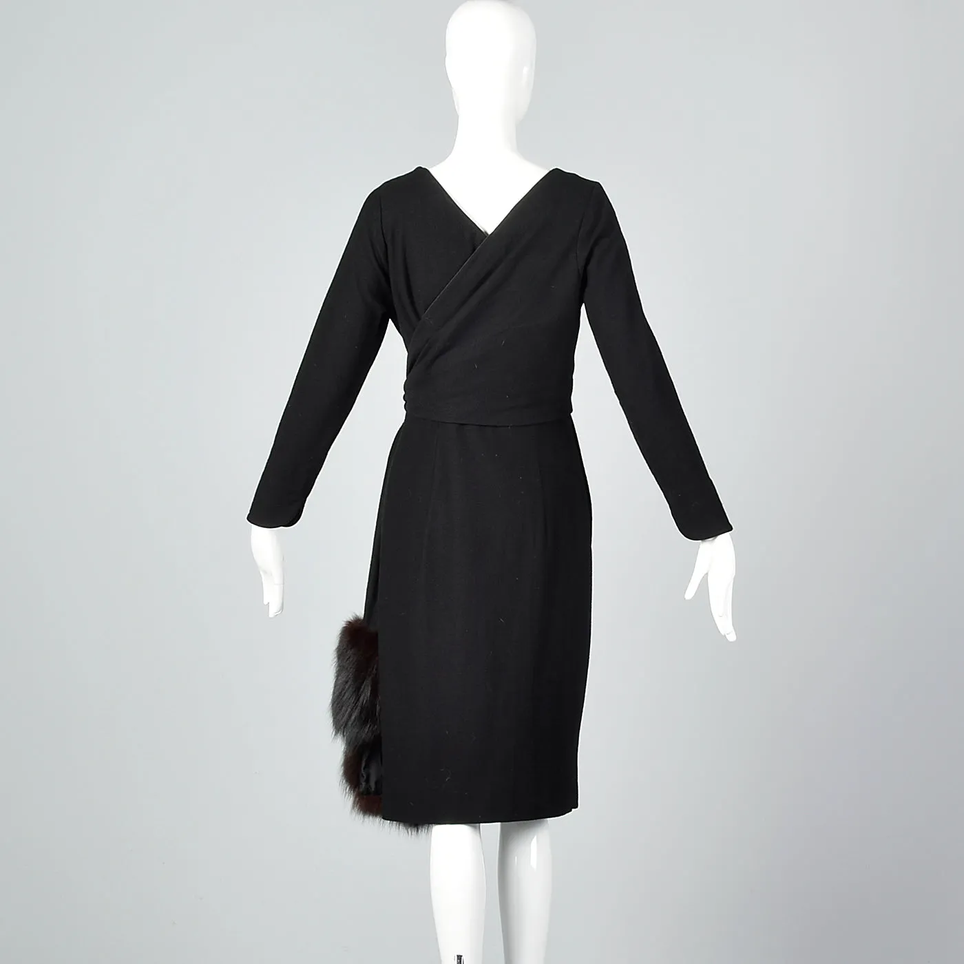 1970s Asymmetric Black Wool Dress with Matching Jacket