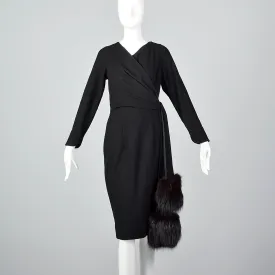 1970s Asymmetric Black Wool Dress with Matching Jacket