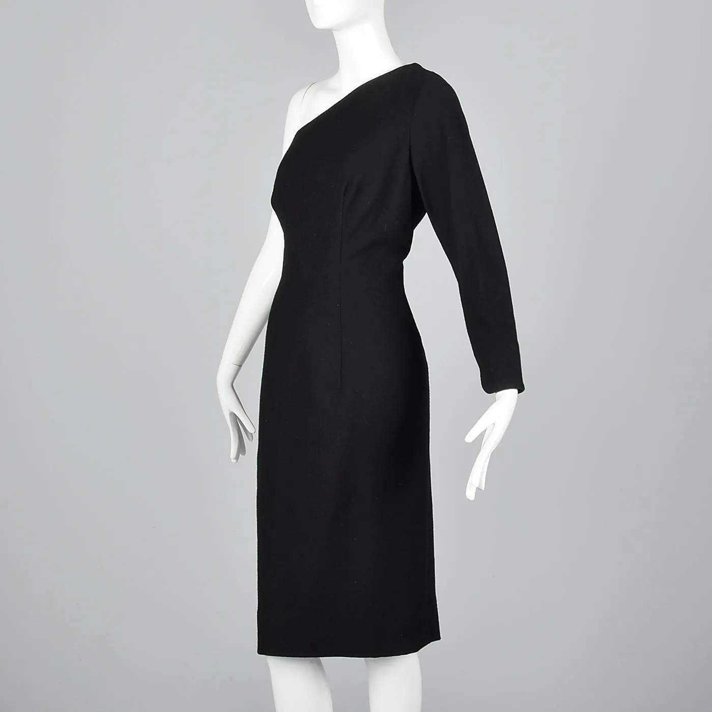 1970s Asymmetric Black Wool Dress with Matching Jacket