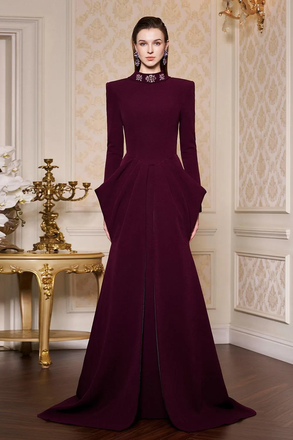 Alina Pegged Draped Velvet Floor Length Dress