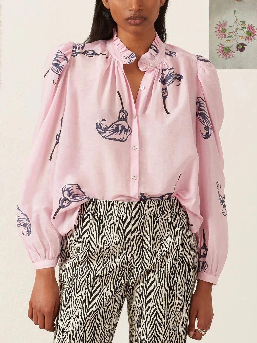 ALIX OF BOHEMIA ANNABEL PINK CALLA LILY SHIRT