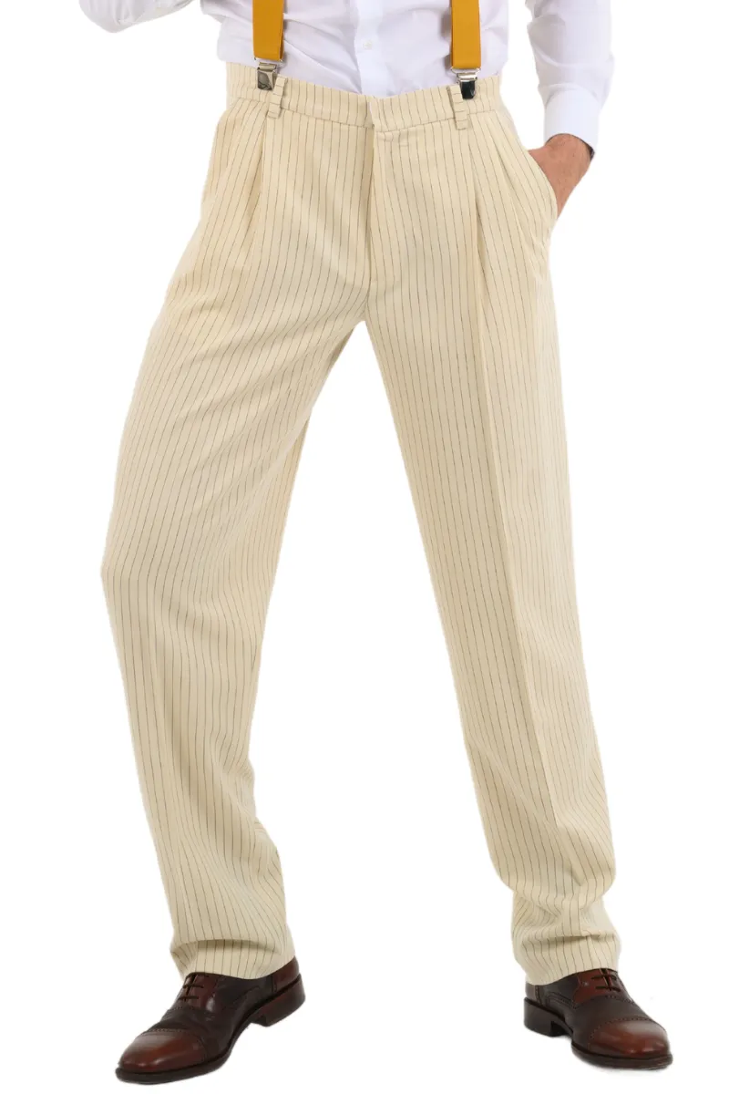 Bege Pinstriped Tango Pants With Two Pleats