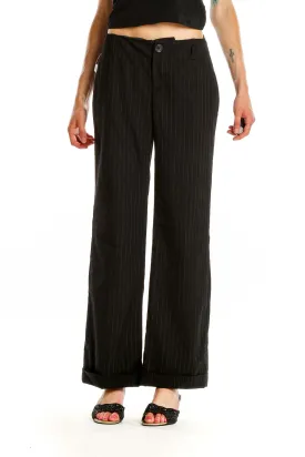 Black Pinstriped Wide-Leg Trousers