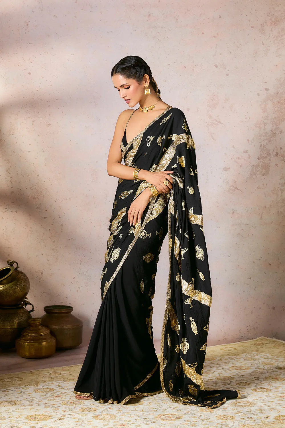 Black Potters Touch Gota Saree