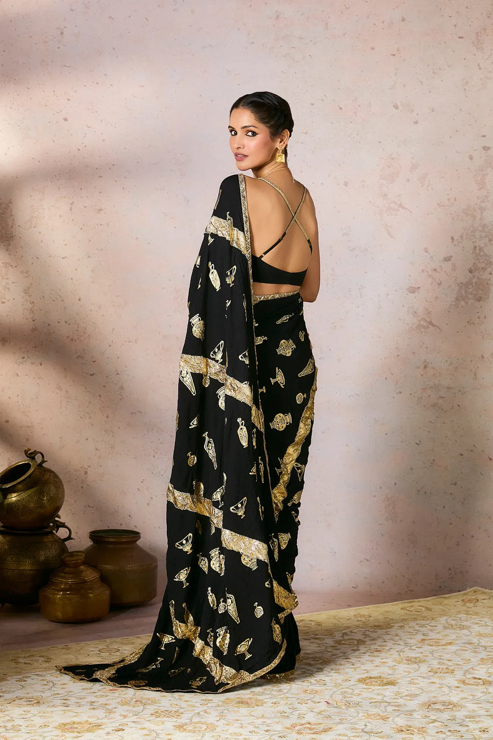 Black Potters Touch Gota Saree