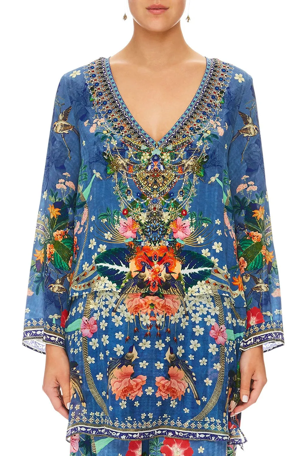 BLOUSE WITH SIDE SPLIT UNDERLAY FARAWAY FLORALS