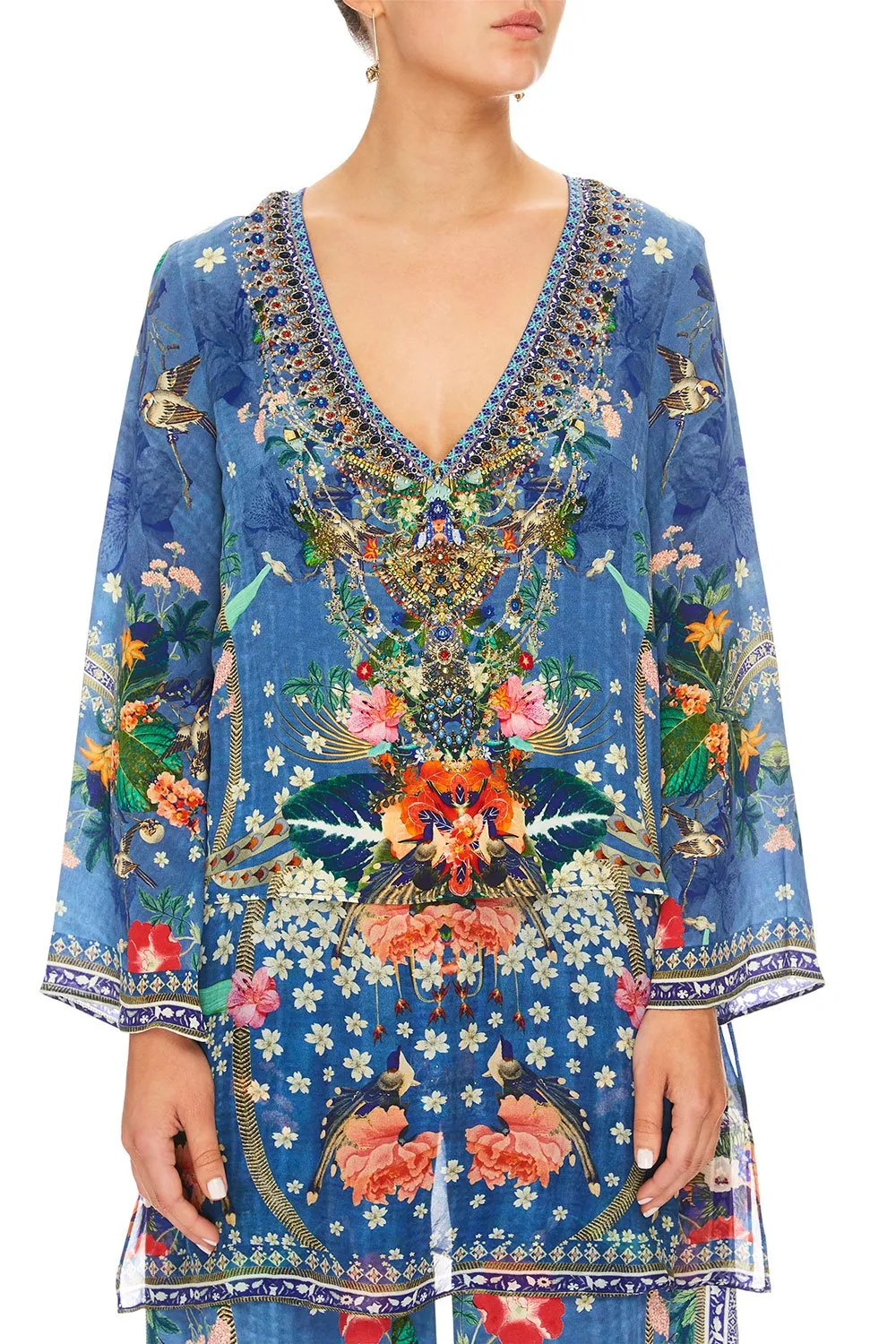 BLOUSE WITH SIDE SPLIT UNDERLAY FARAWAY FLORALS