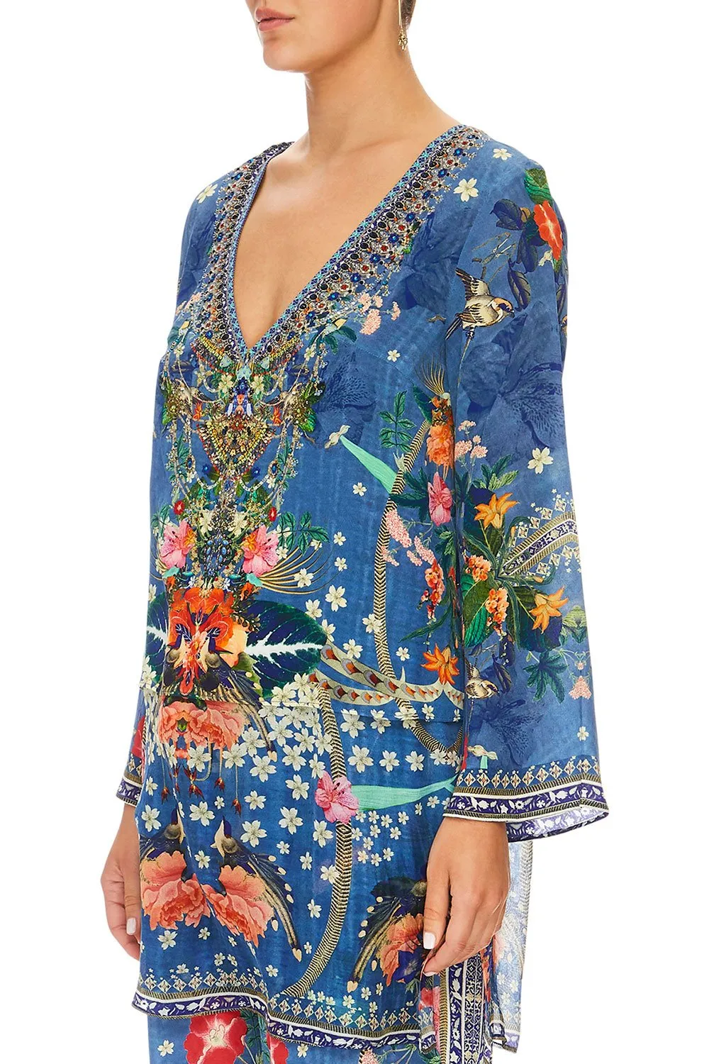 BLOUSE WITH SIDE SPLIT UNDERLAY FARAWAY FLORALS