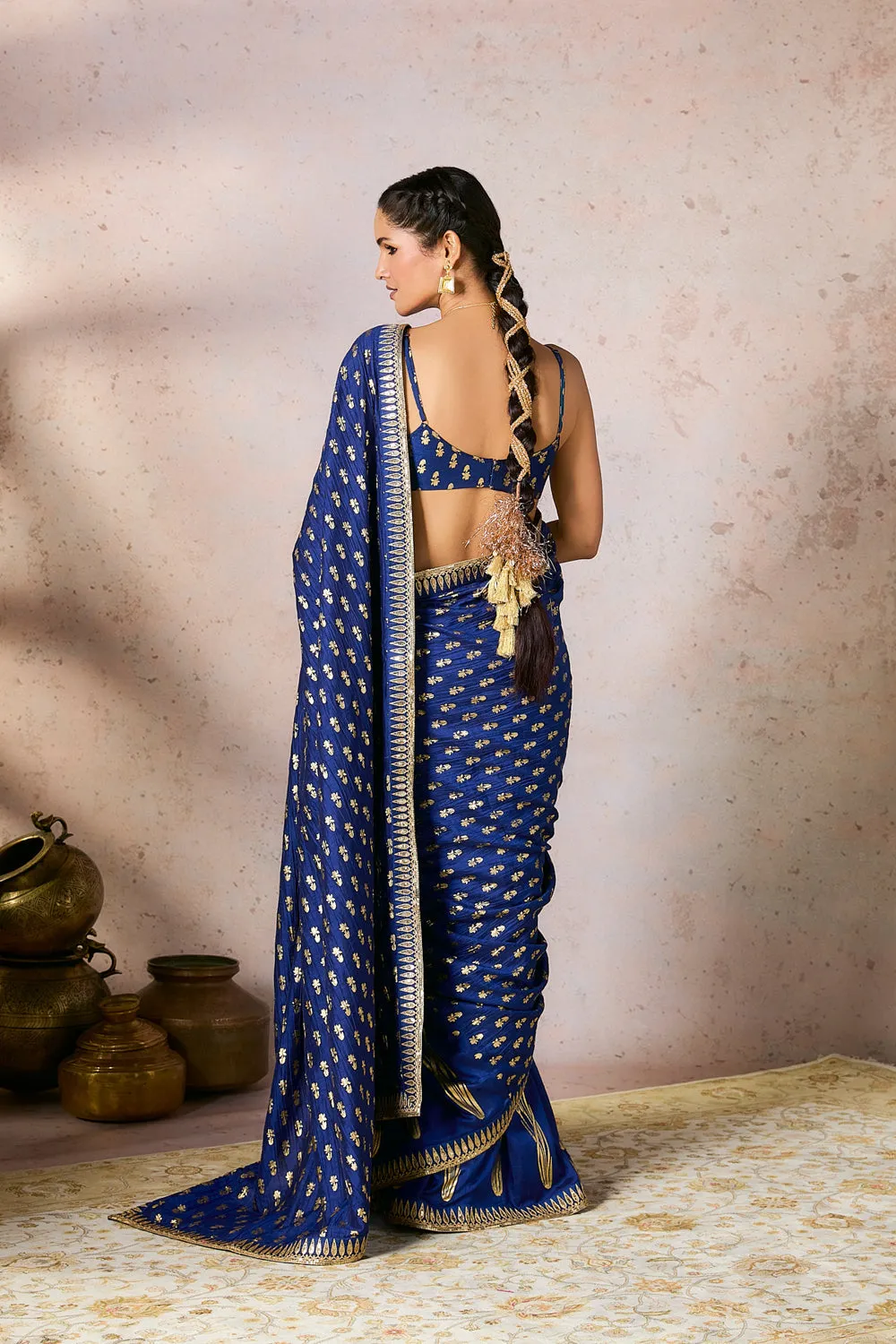 Blue Whispering Lily Crush Saree