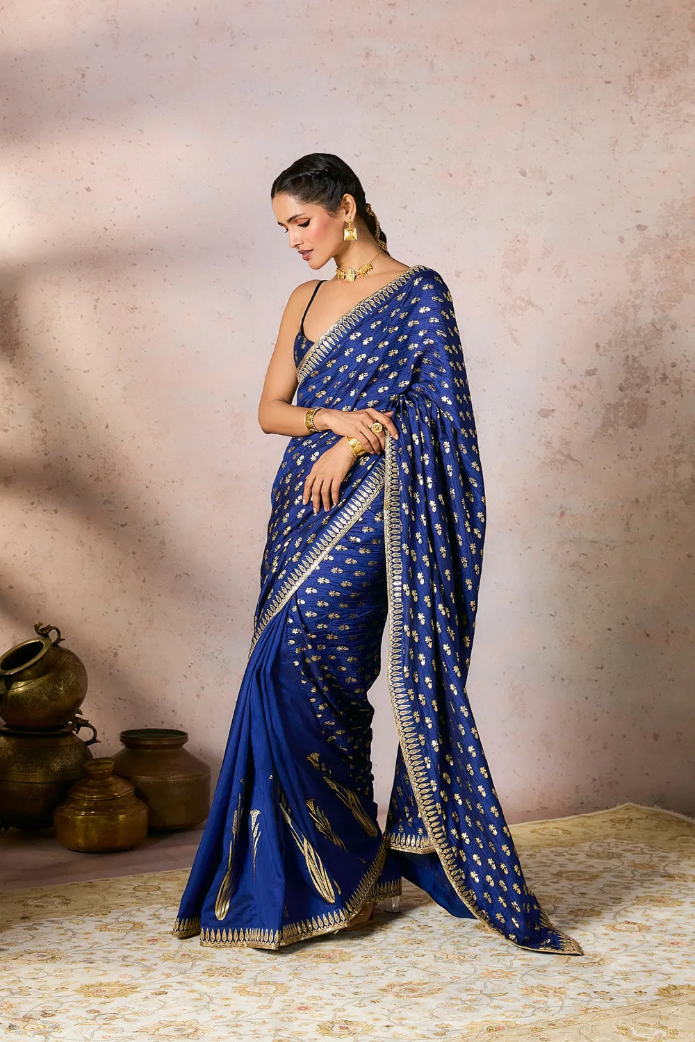 Blue Whispering Lily Crush Saree