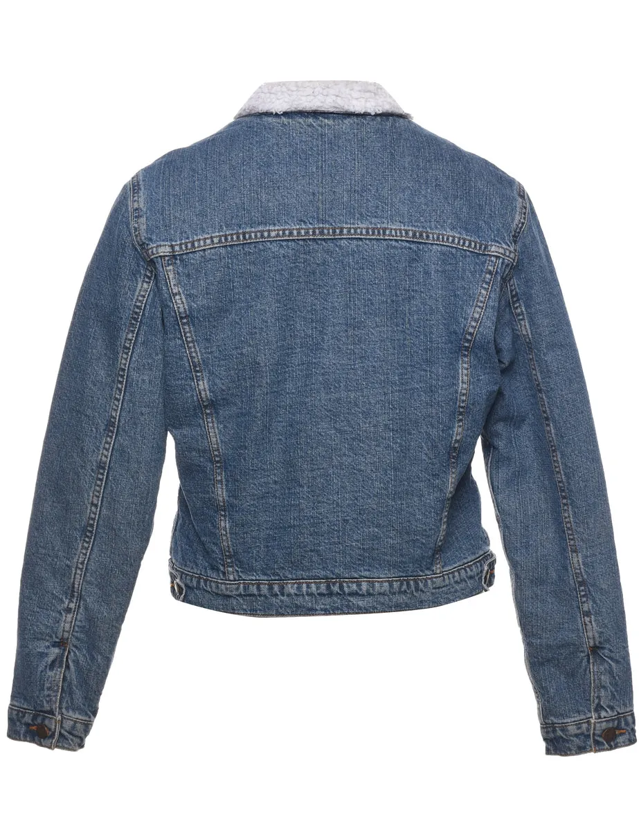 Button Front Shearling Denim Jacket - S