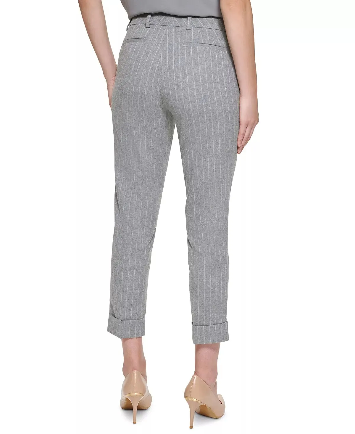 CALVIN KLEIN - Pinstriped Slim Leg Cropped Pants