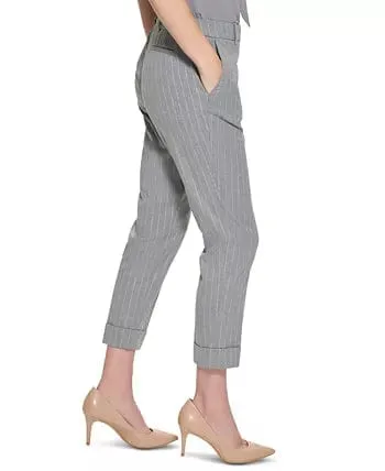 CALVIN KLEIN - Pinstriped Slim Leg Cropped Pants