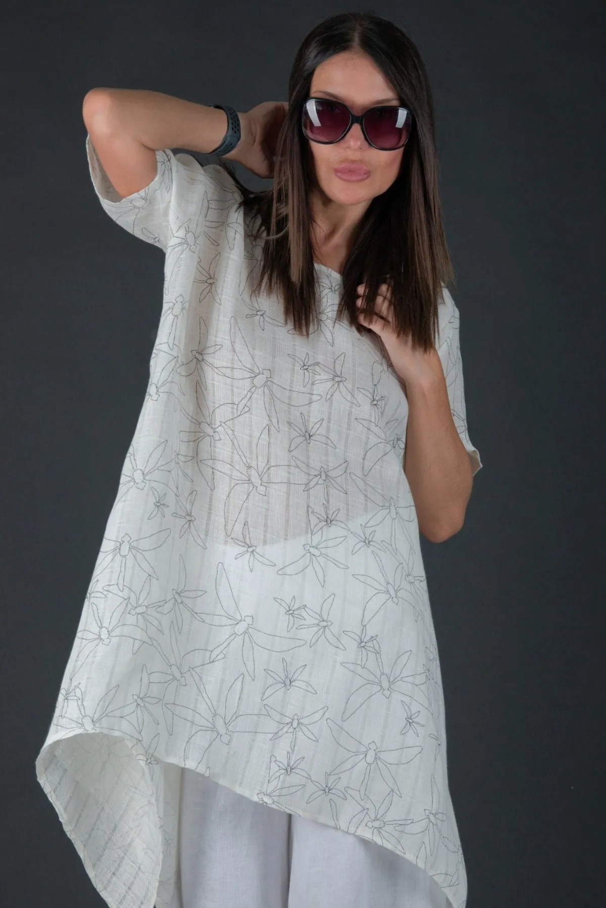 CAROLINE Off White Linen Tunic