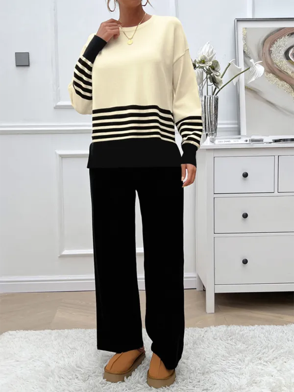 Casual Pants & Sweater Set in Knit Texture