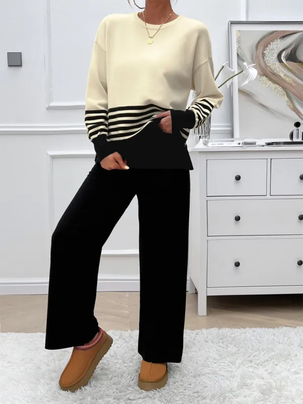 Casual Pants & Sweater Set in Knit Texture