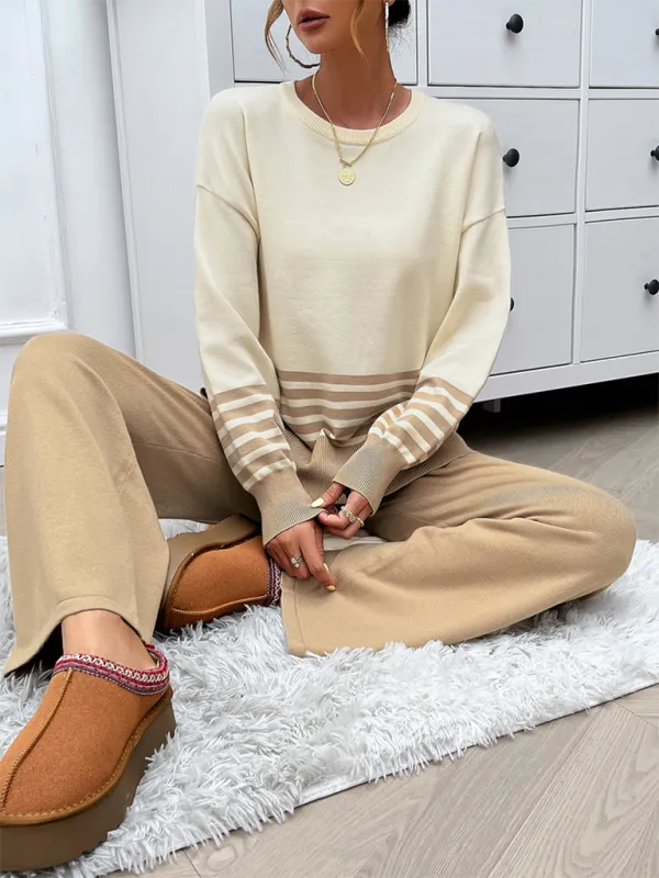 Casual Pants & Sweater Set in Knit Texture