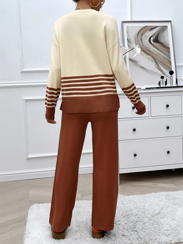 Casual Pants & Sweater Set in Knit Texture