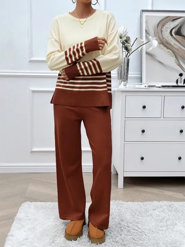 Casual Pants & Sweater Set in Knit Texture