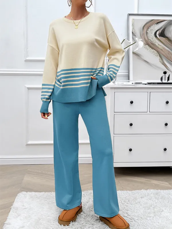 Casual Pants & Sweater Set in Knit Texture