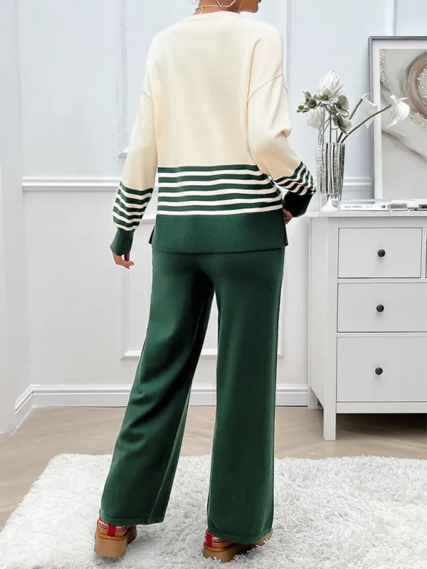 Casual Pants & Sweater Set in Knit Texture