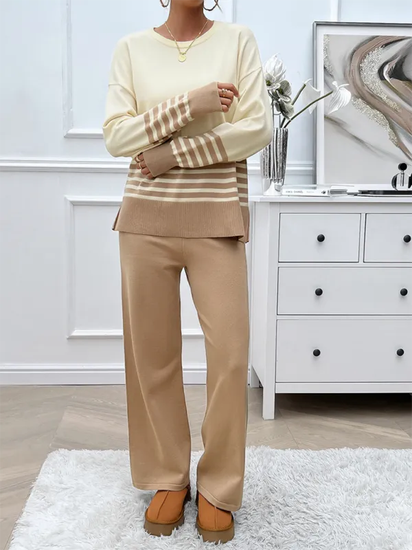 Casual Pants & Sweater Set in Knit Texture