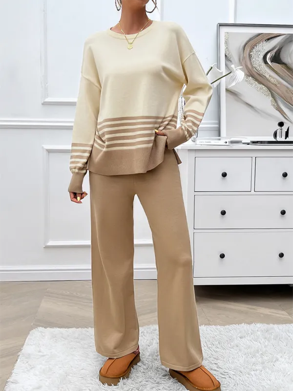 Casual Pants & Sweater Set in Knit Texture