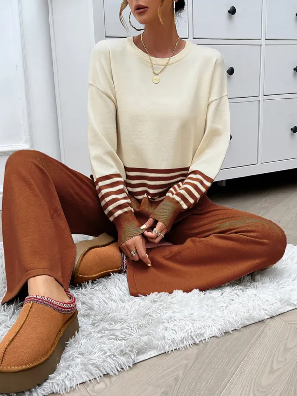 Casual Pants & Sweater Set in Knit Texture