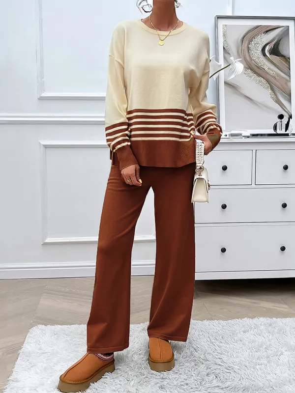 Casual Pants & Sweater Set in Knit Texture