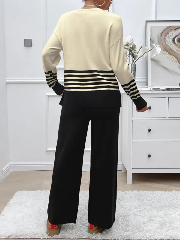 Casual Pants & Sweater Set in Knit Texture