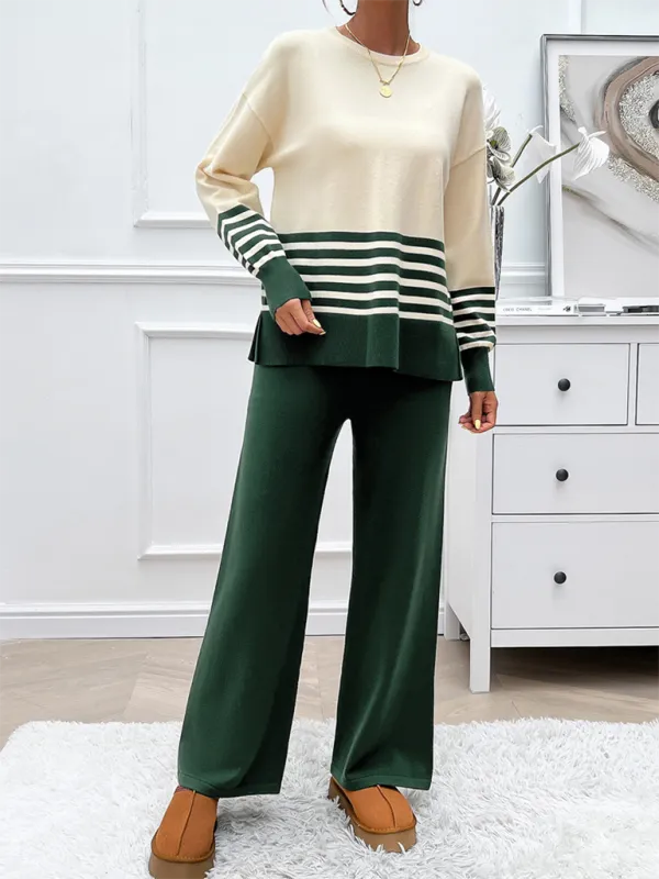 Casual Pants & Sweater Set in Knit Texture