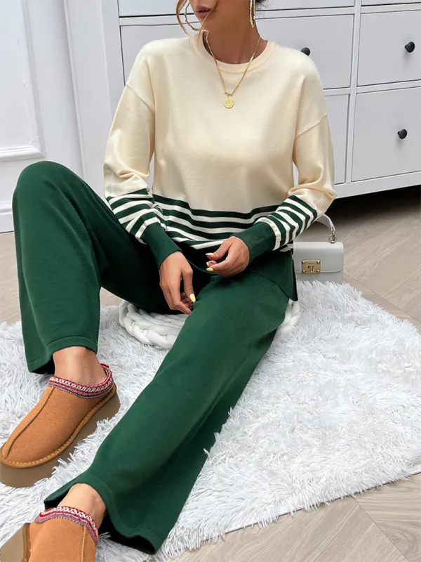 Casual Pants & Sweater Set in Knit Texture