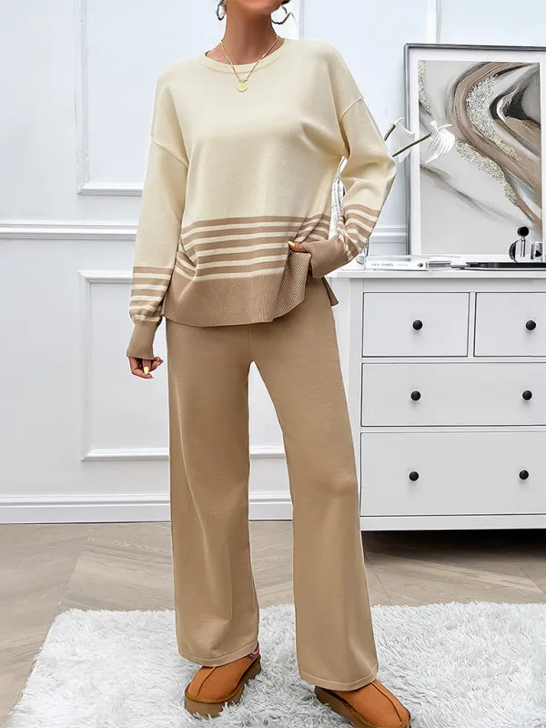 Casual Pants & Sweater Set in Knit Texture