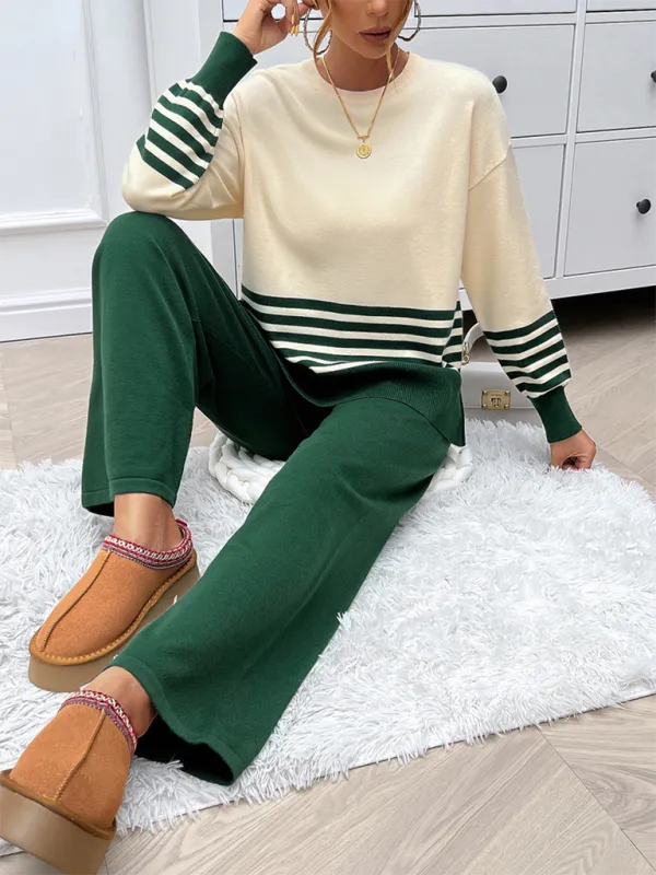 Casual Pants & Sweater Set in Knit Texture