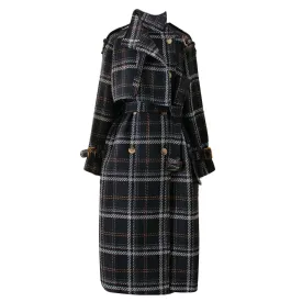 Checked Oversized Belted Coat - Black