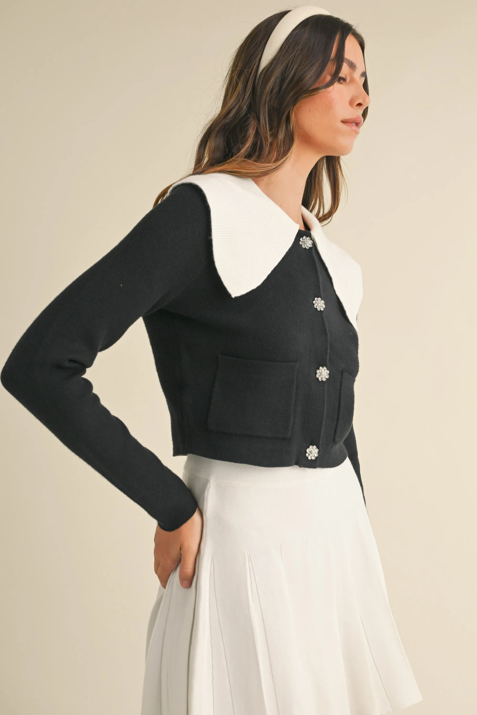 COLLARED CARDIGAN AND MINI SKIRT SET