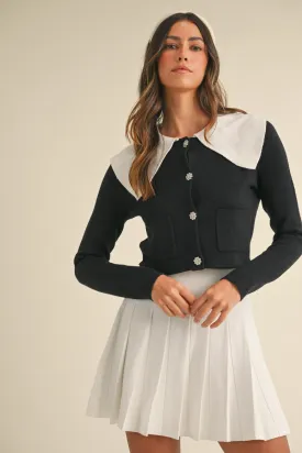 COLLARED CARDIGAN AND MINI SKIRT SET