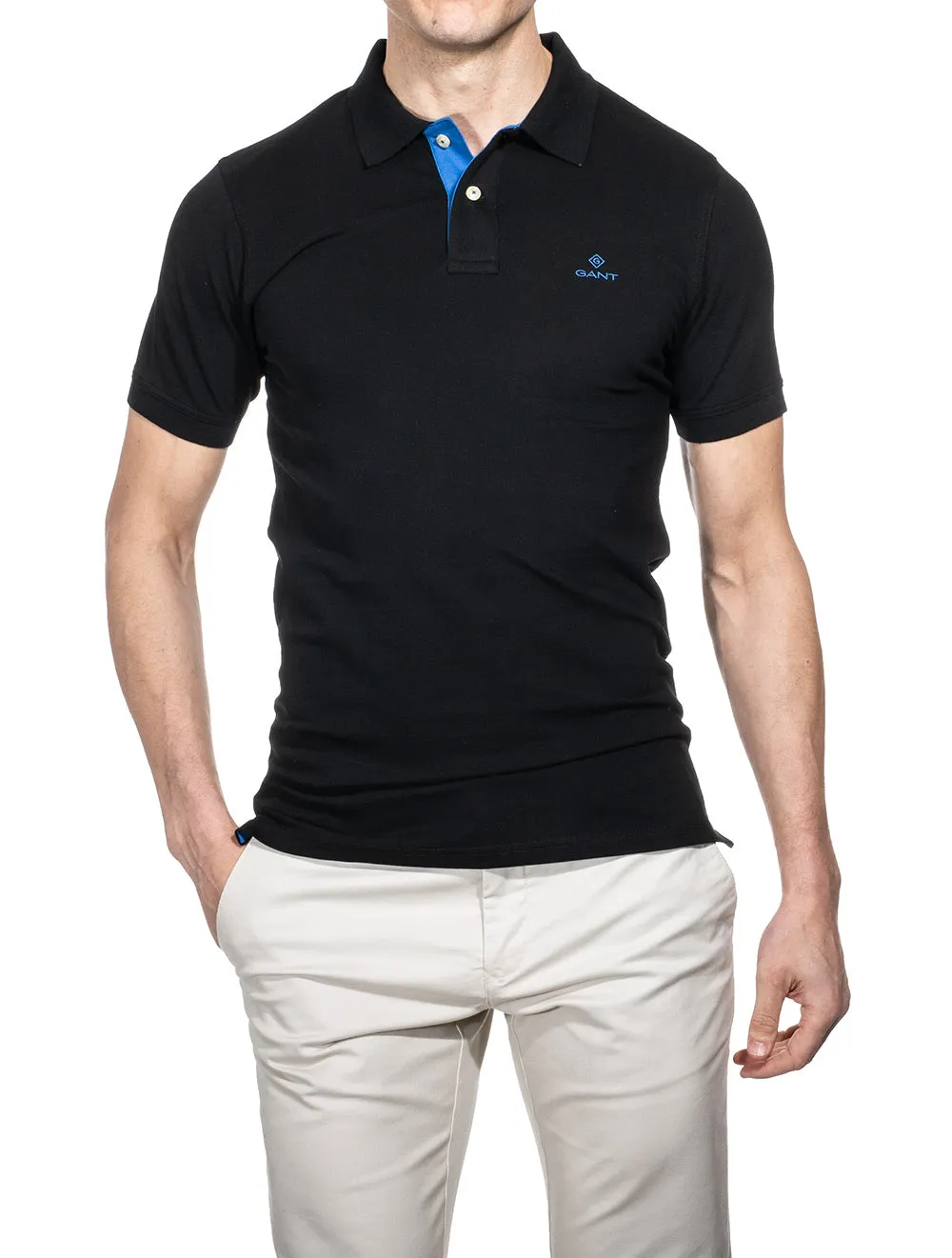 Contrast Collar Pique Short Sleeved Rugger Black