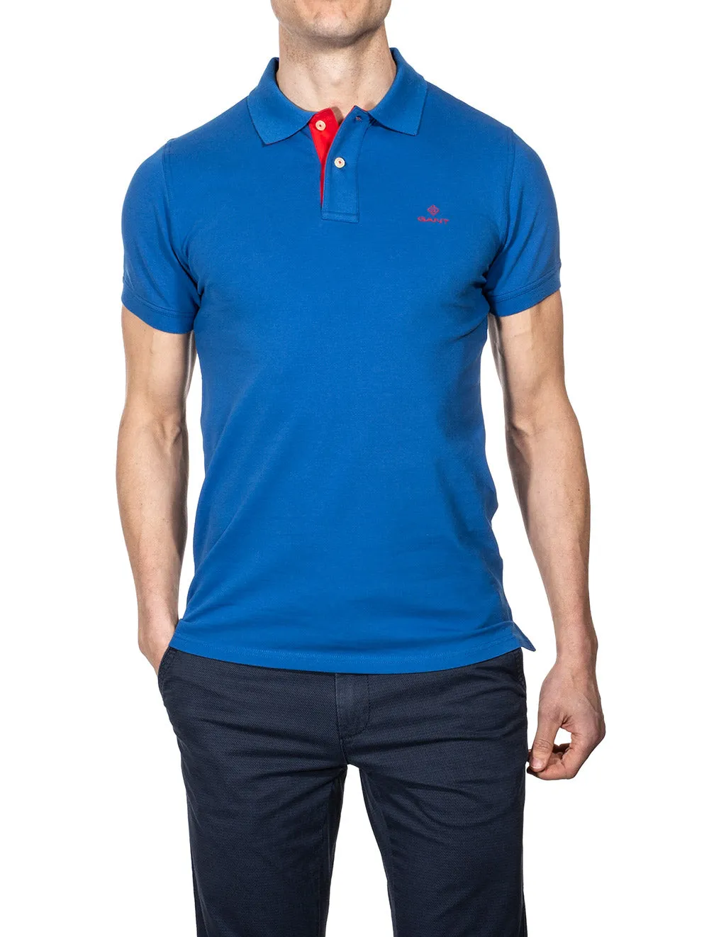 Contrast Collar Pique Short Sleeved Rugger Nautical Blue