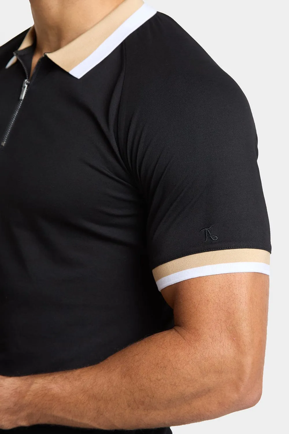 Contrast Collar Polo Shirt in Black