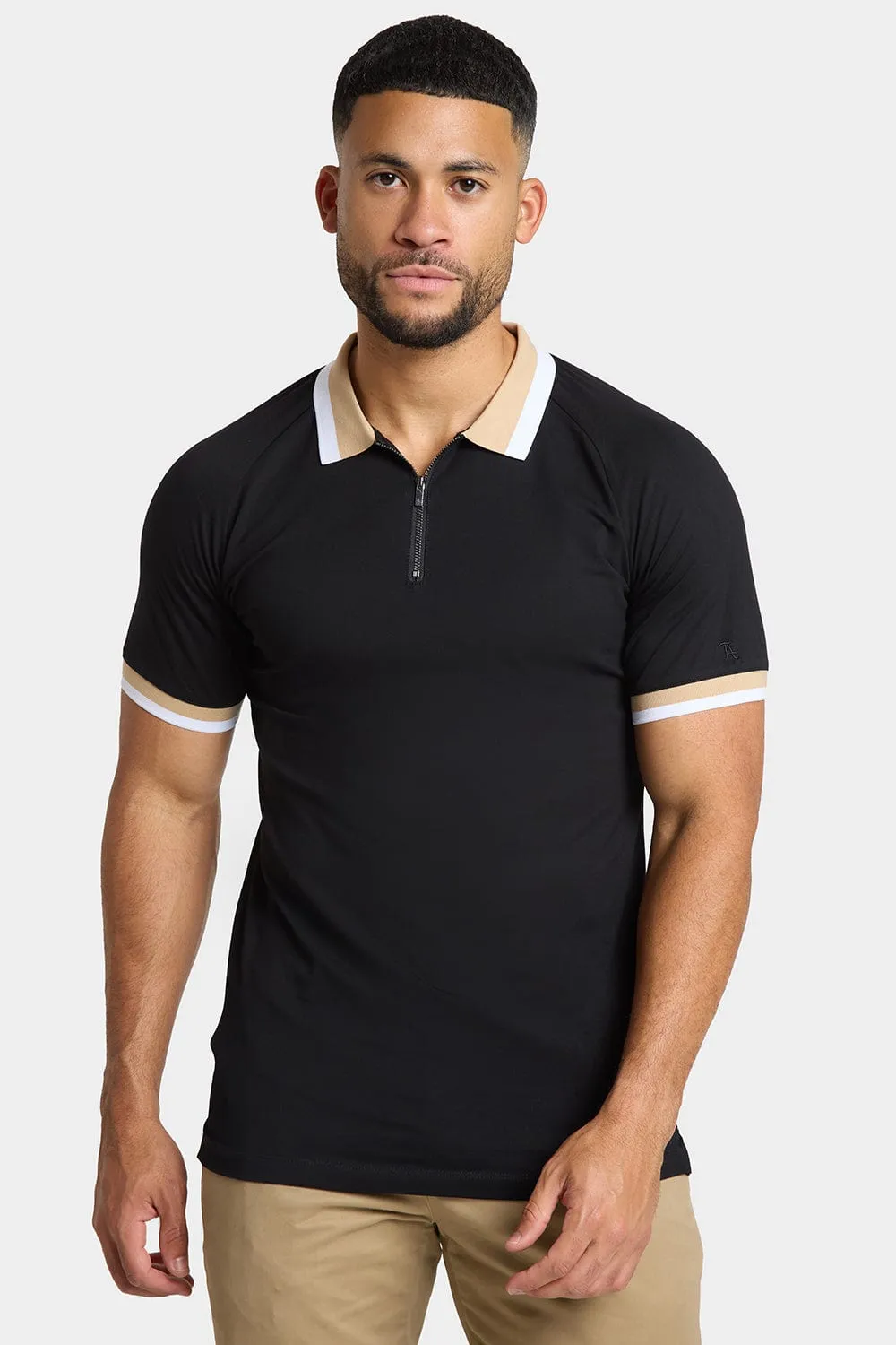 Contrast Collar Polo Shirt in Black