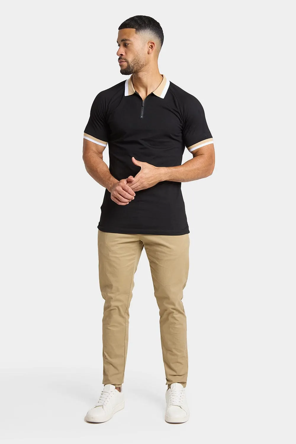 Contrast Collar Polo Shirt in Black