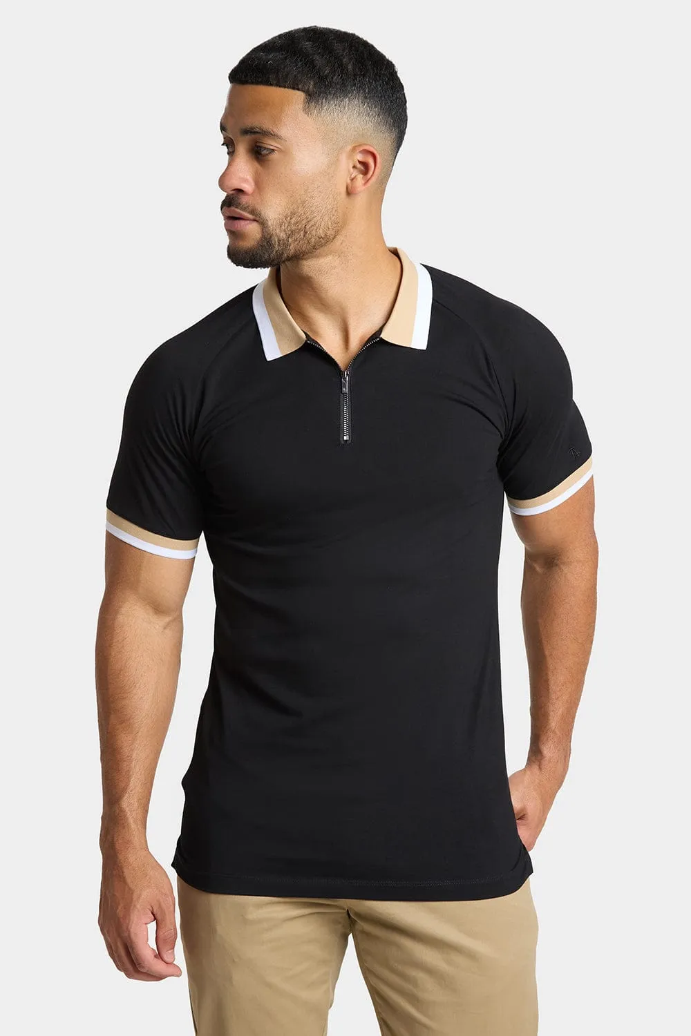 Contrast Collar Polo Shirt in Black