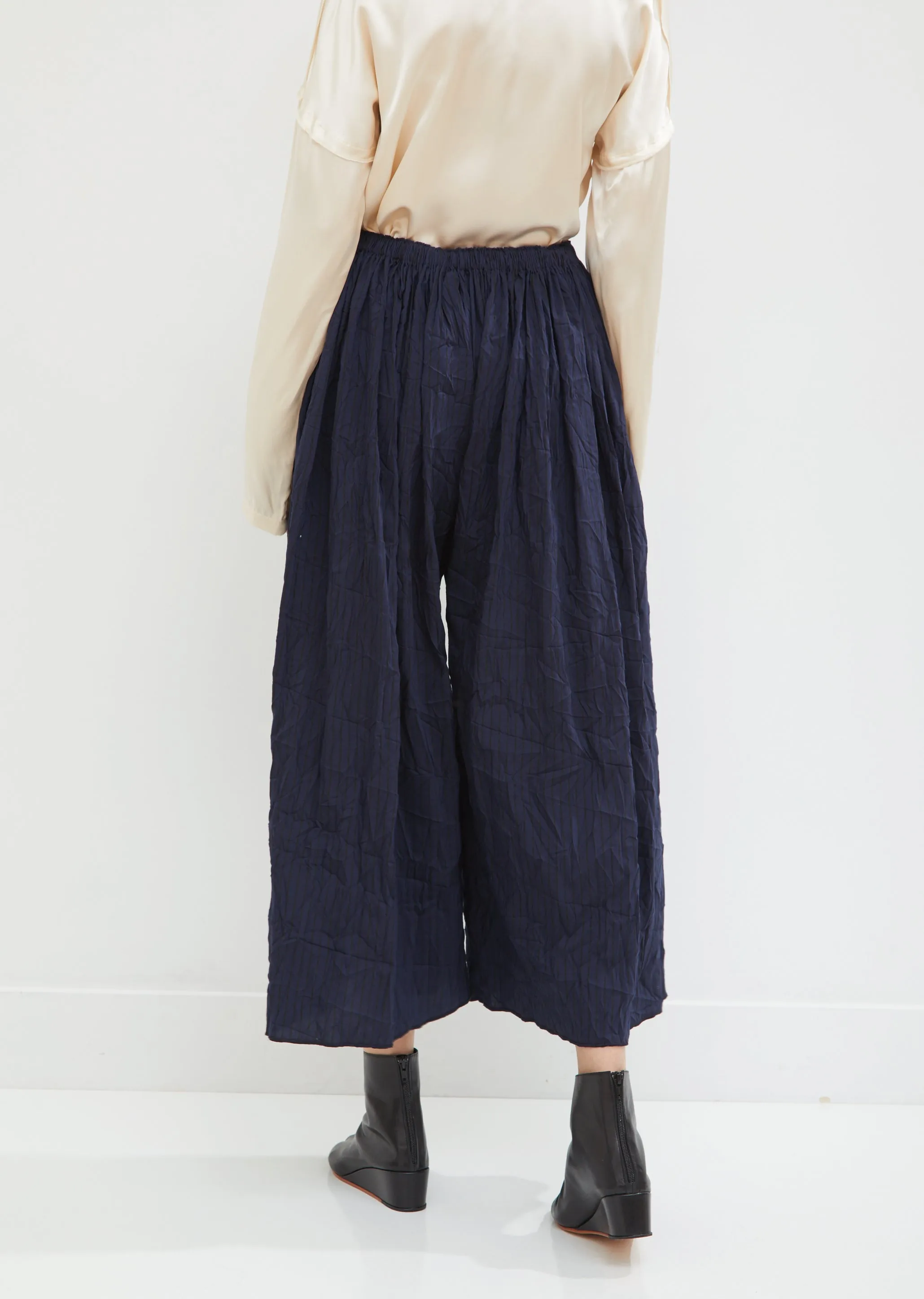 Crinkled Wide Leg Drawstring Pants