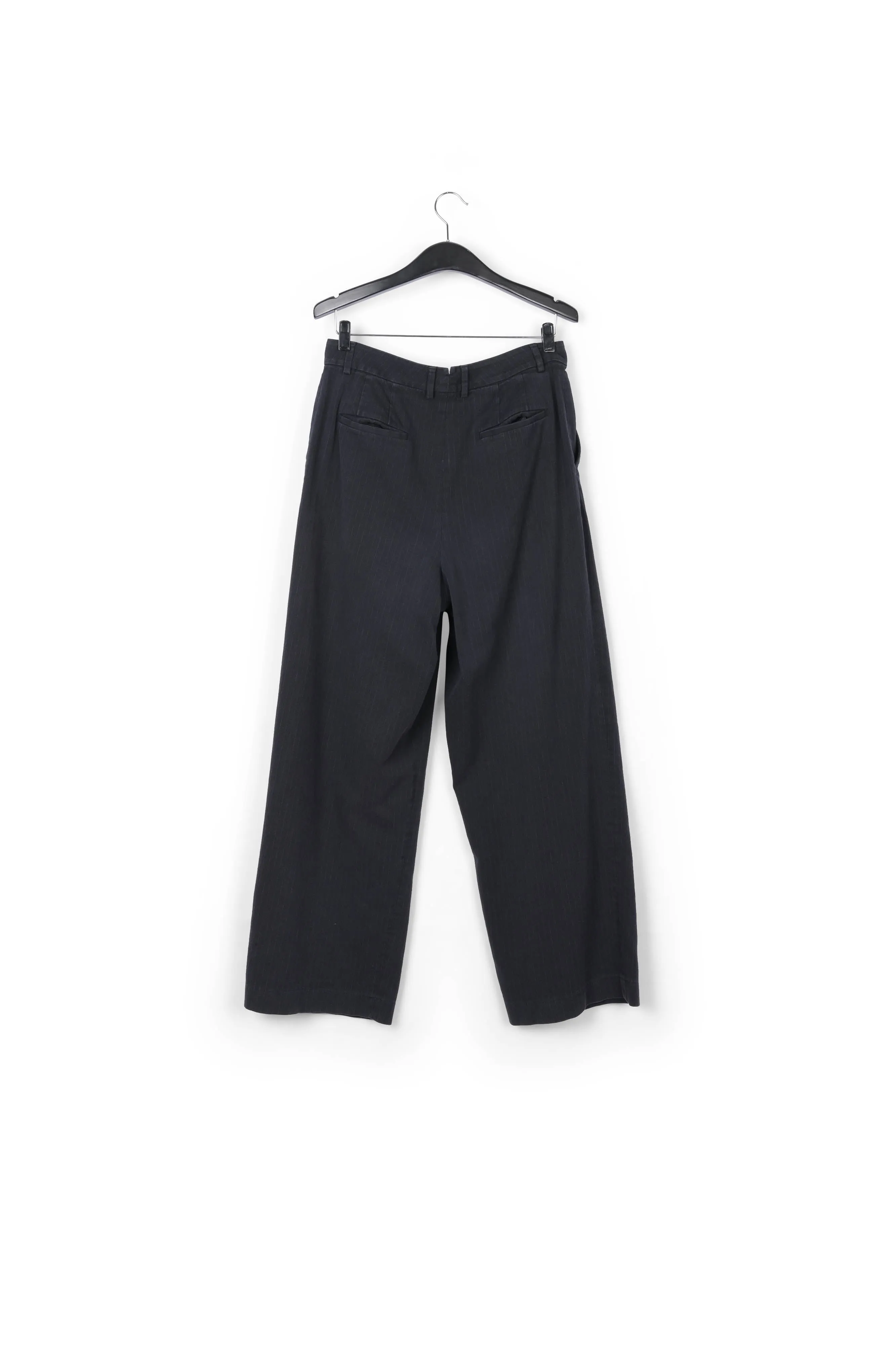 Dark blue pinstriped wide-leg pants