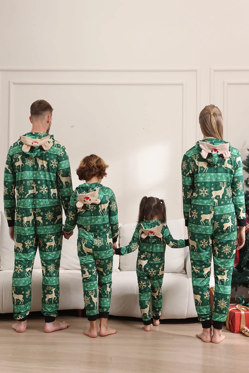 Dark Green Deer and Snowflake Print Pajamas Set for Men and Women Couples Family